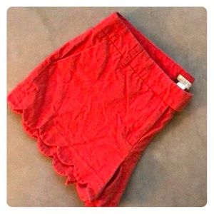 Red J. Crew Scallop Hem Shorts